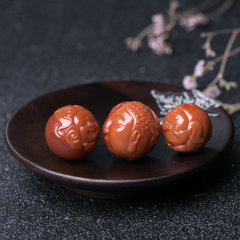 俏色南红圆珠配件套装-红掌柜