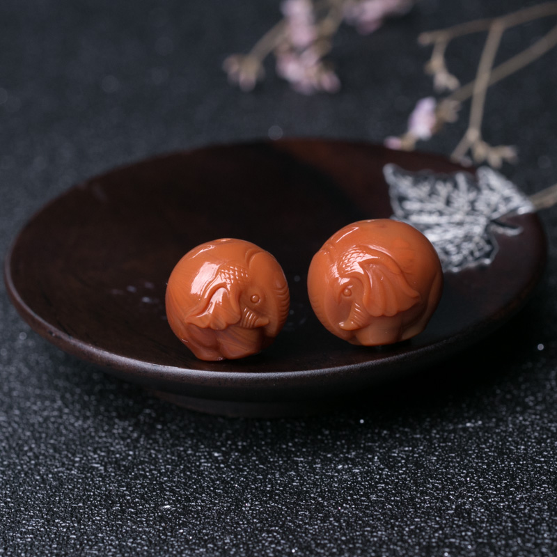 柿子红南红大象珠配件-红掌柜