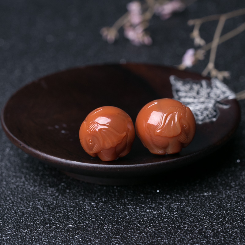 天然柿子红南红大象珠配件-红掌柜