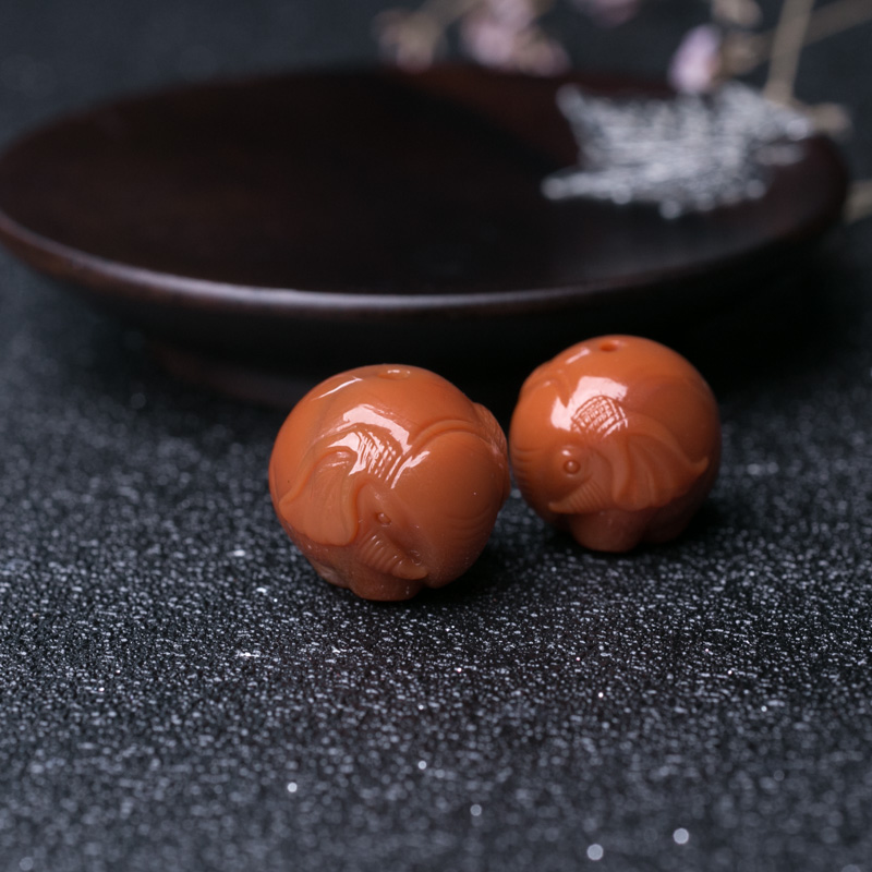 天然南红大象珠配件-红掌柜