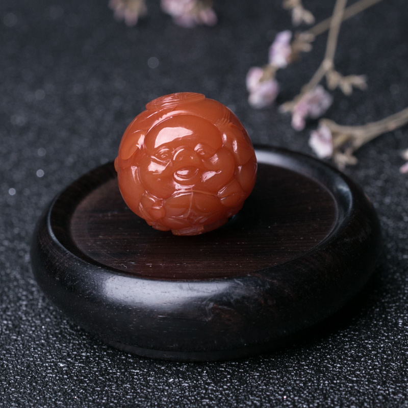 樱桃红南红招财猪圆珠-红掌柜