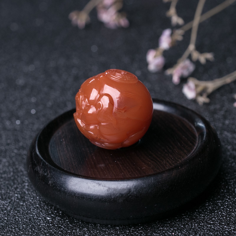 南红招财猪圆珠-红掌柜