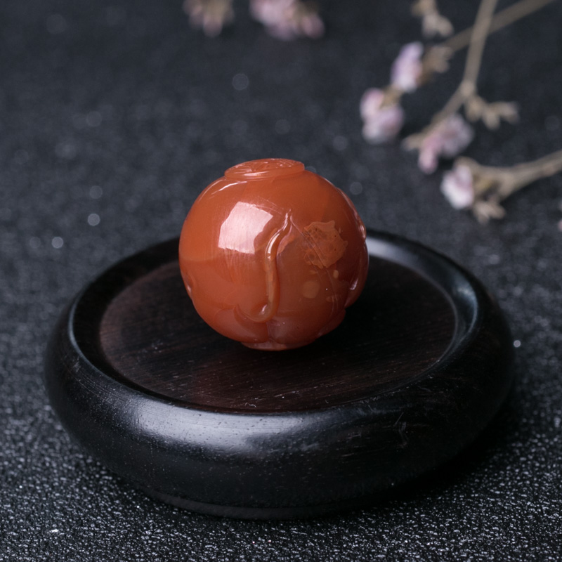 四川樱桃红南红招财猪圆珠-红掌柜