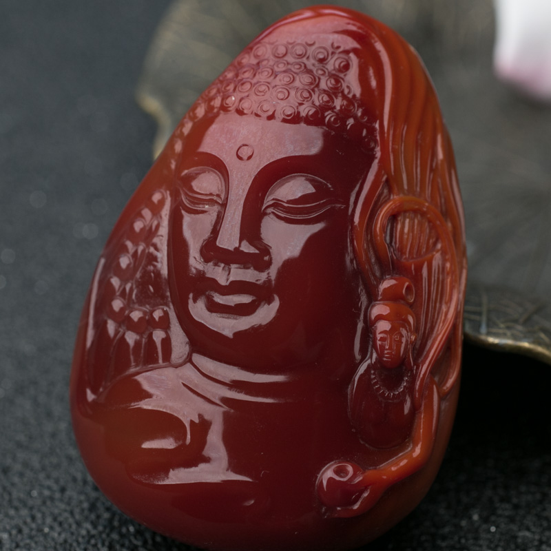 川料天然俏色南红吊坠-红掌柜