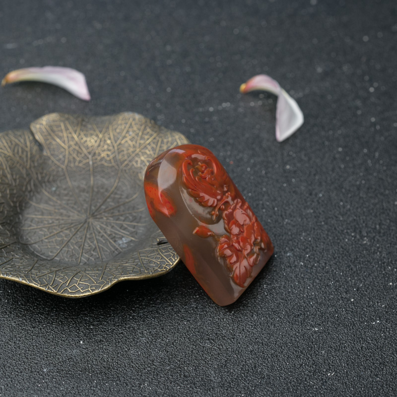 川料冰飘料南红凤朝牡丹吊坠-红掌柜