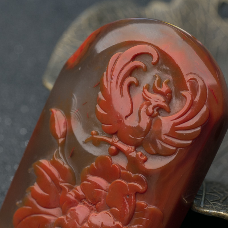 冰飘料南红凤朝牡丹吊坠-红掌柜