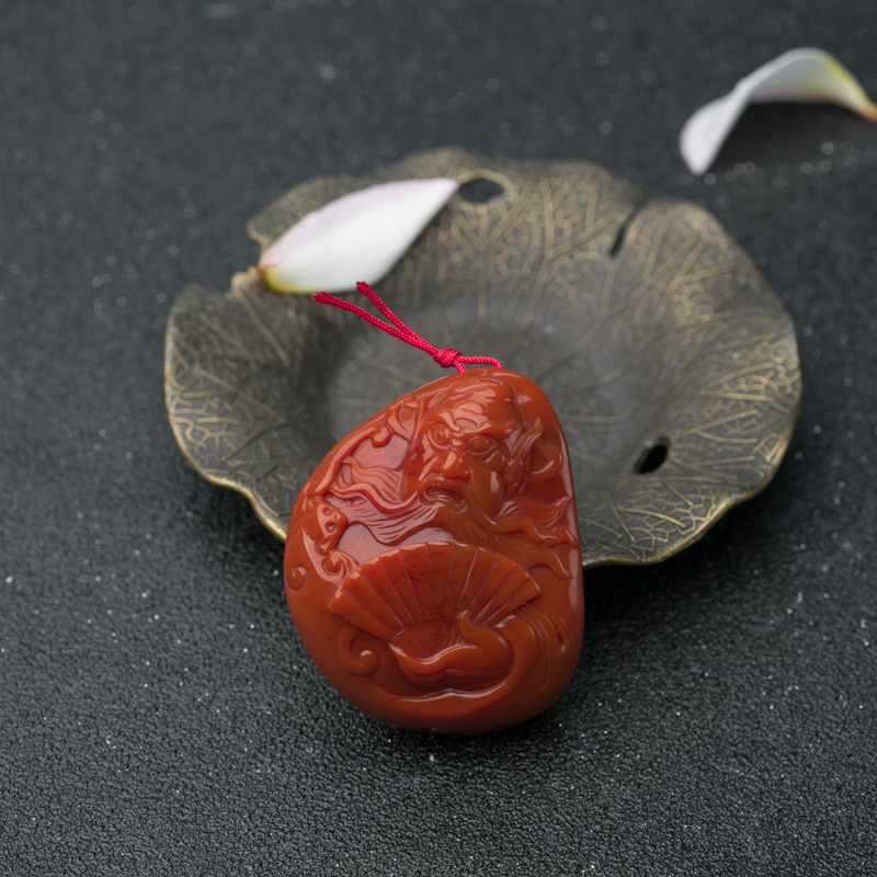 天然川料柿子红南红钟馗吊坠-红掌柜