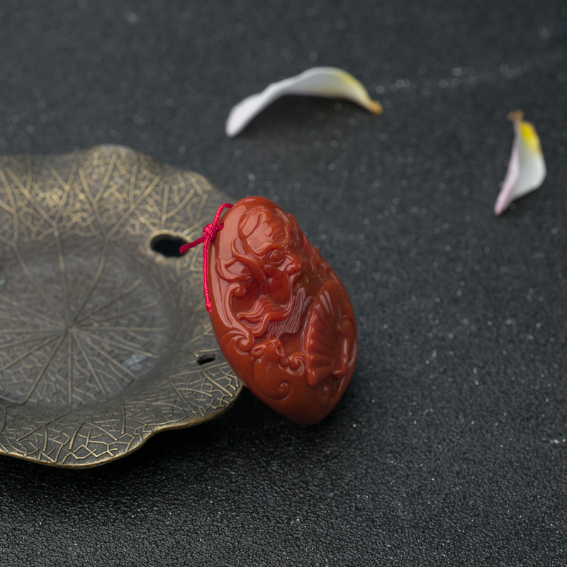 天然柿子红南红钟馗吊坠-红掌柜
