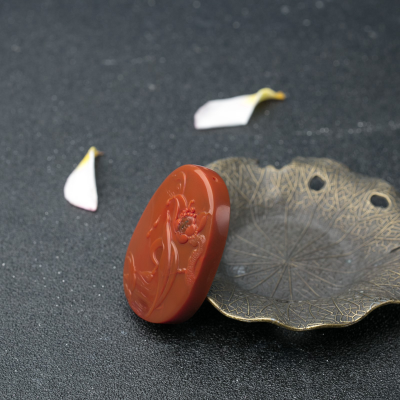 天然柿子红南红连年有余吊坠-红掌柜