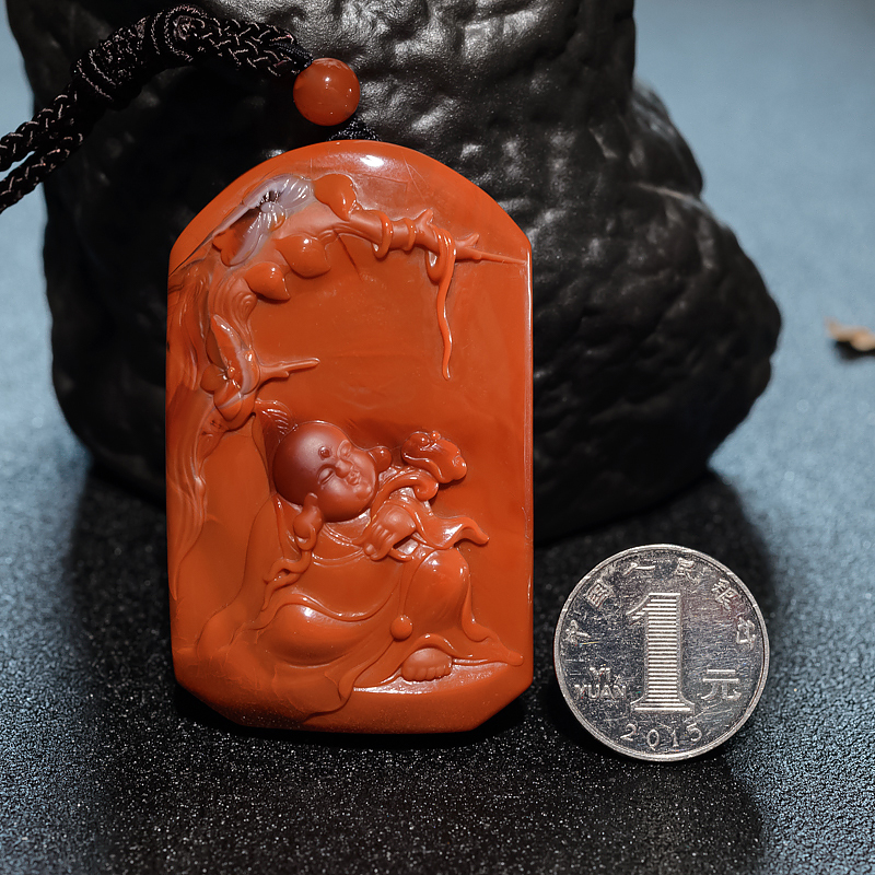 天然柿子红南红童子佛-红掌柜