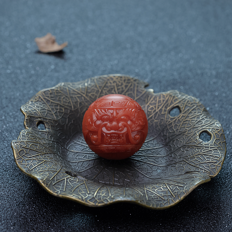 26.8mm柿子红南红龙头珠-红掌柜