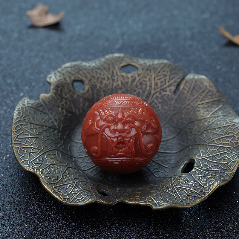 29.6mm柿子红南红龙头珠-红掌柜