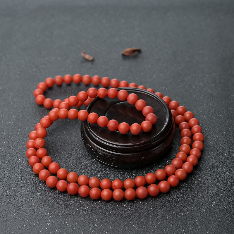天然柿子红南红108佛珠-红掌柜