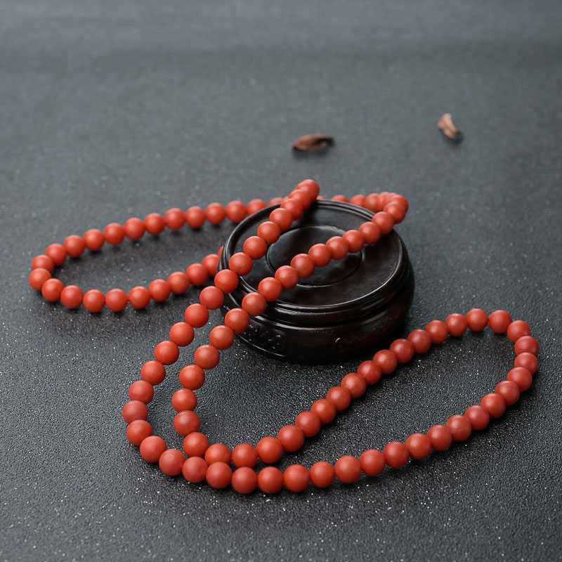 天然柿子红南红108佛珠-红掌柜