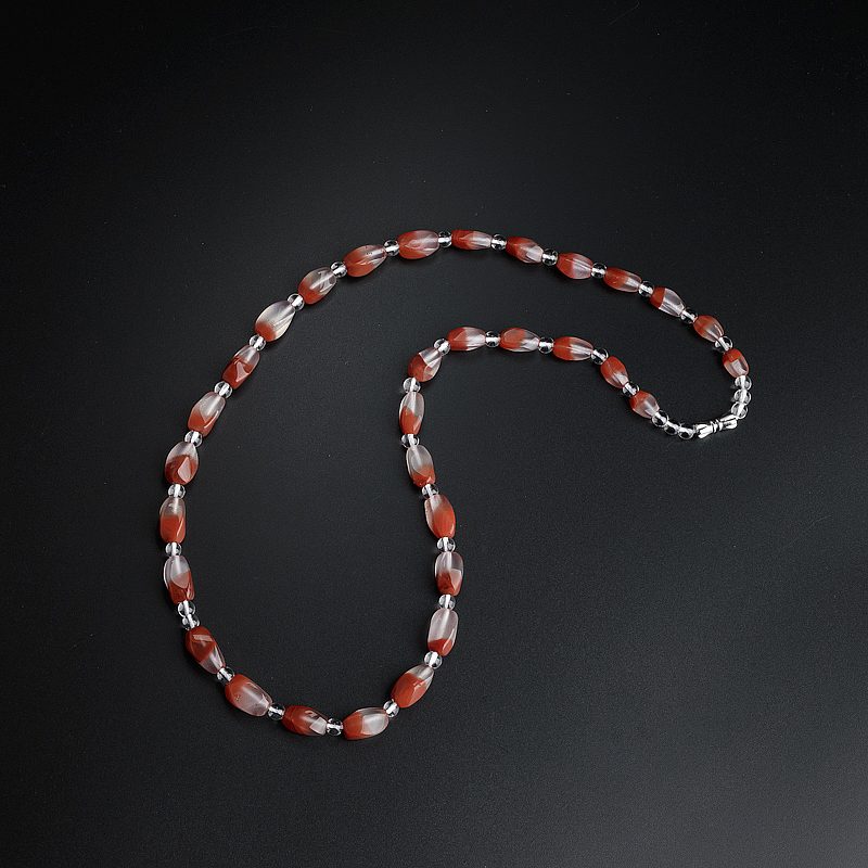 川料冰飘南红麻花聚宝盆项链-红掌柜