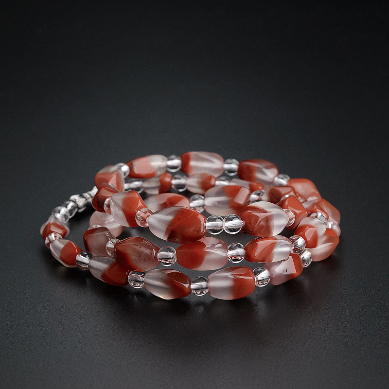 川料冰飘南红麻花项链-红掌柜