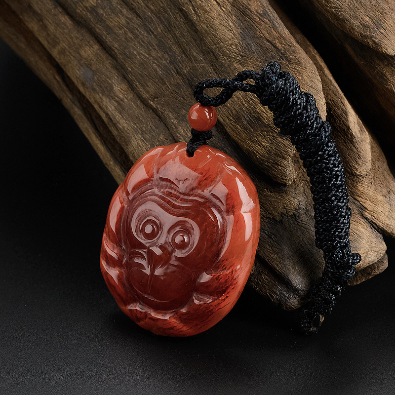 九口料南红生肖猴吊坠-红掌柜
