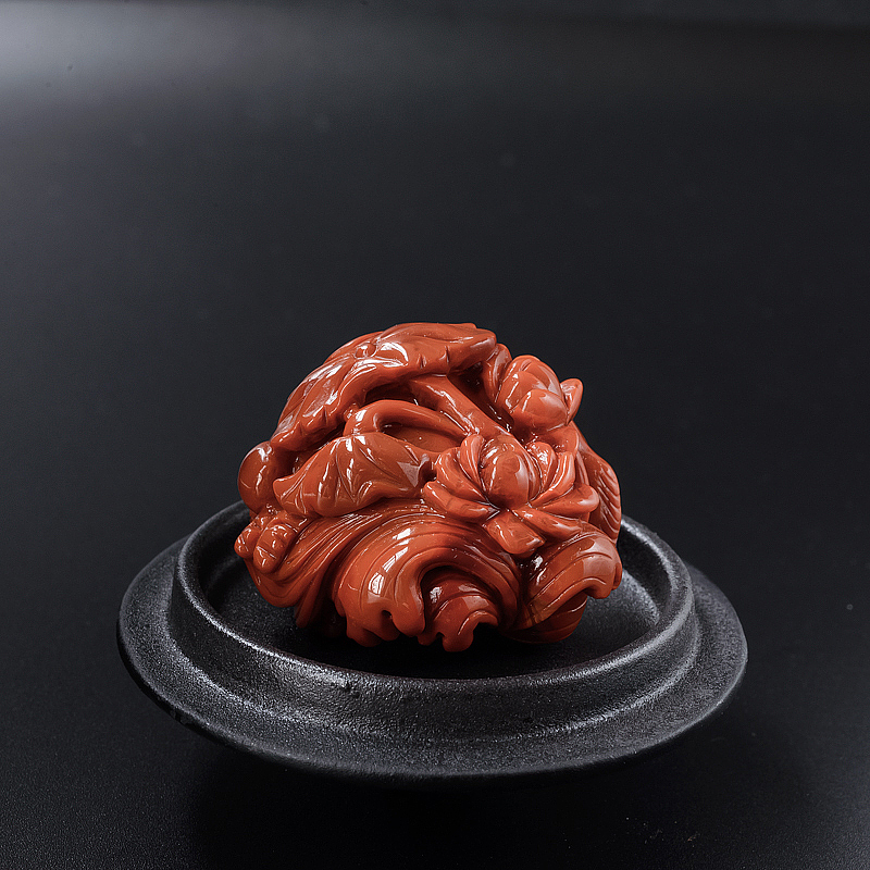 柿子红南红双鱼戏莲吊坠-红掌柜