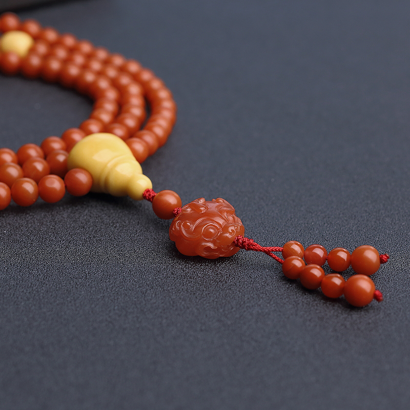 天然柿子红南红佛珠-红掌柜