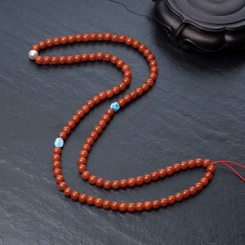 7.5mm柿子红南红108佛珠-红掌柜