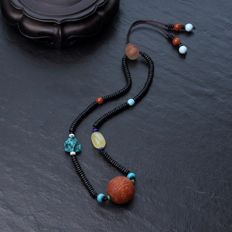 柿子红南红回纹珠项链-红掌柜