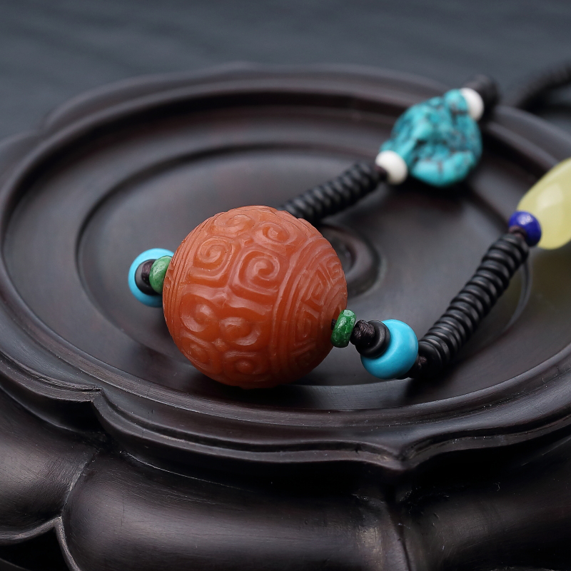 天然南红回纹珠项链-红掌柜