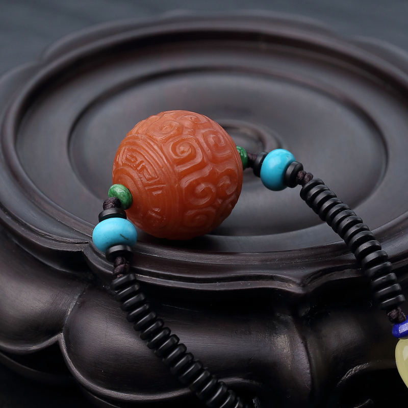 柿子红南红回纹珠项链-红掌柜