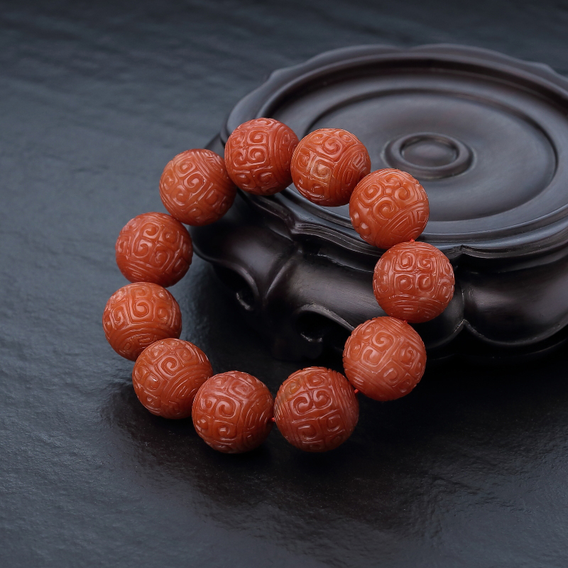 柿子红南红回纹珠单圈手串-红掌柜