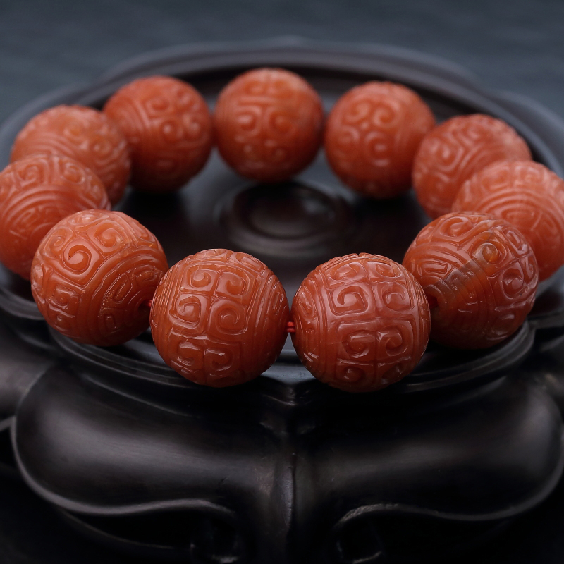 天然南红回纹珠手串-红掌柜