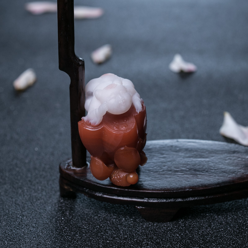 天然红白料南红多子多福吊坠-红掌柜