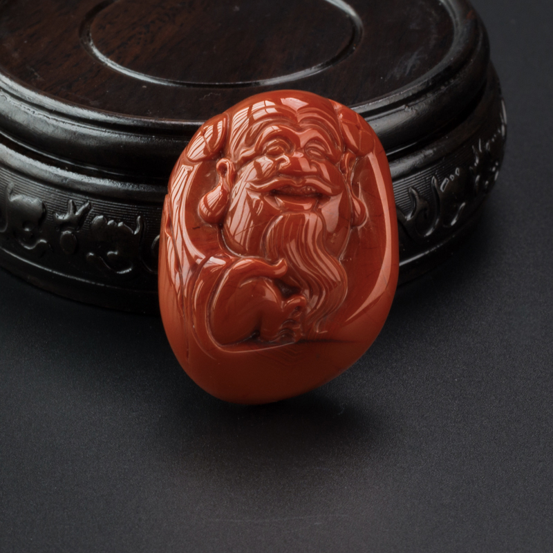 川料九口天然柿子红南红财神吊坠-红掌柜