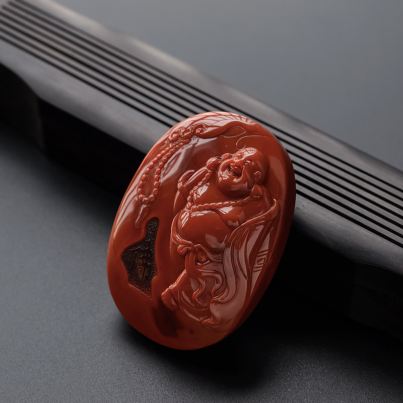 川料南红弥勒佛吊坠-红掌柜