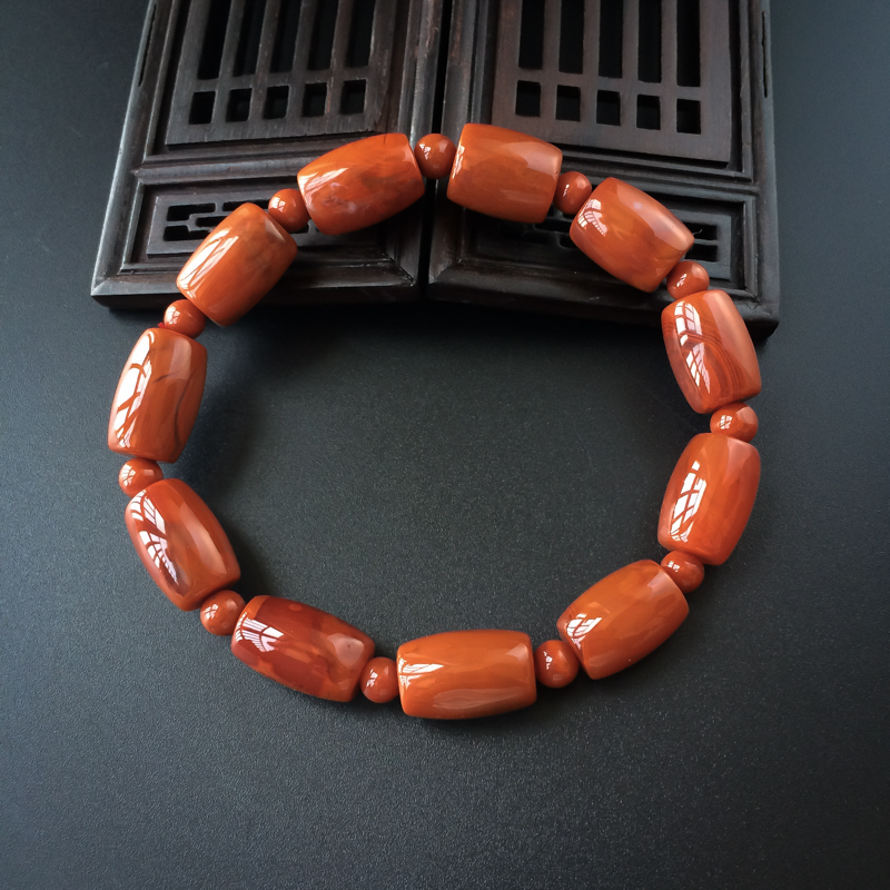 柿子红南红桶珠手串-红掌柜