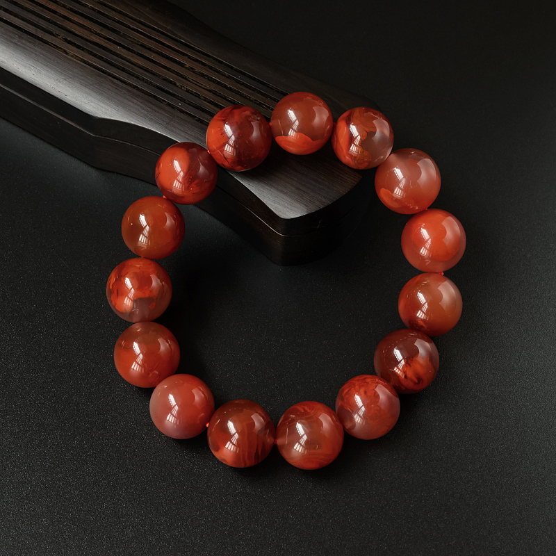 冻料柿子红南红手串-红掌柜