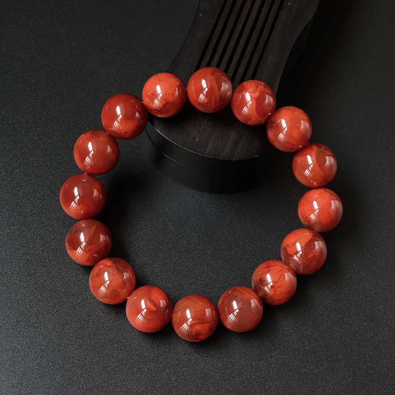 川料柿子红南红手串-红掌柜