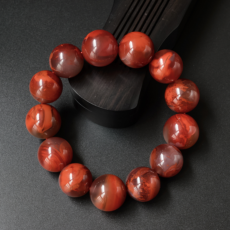 川料柿子红南红手串-红掌柜