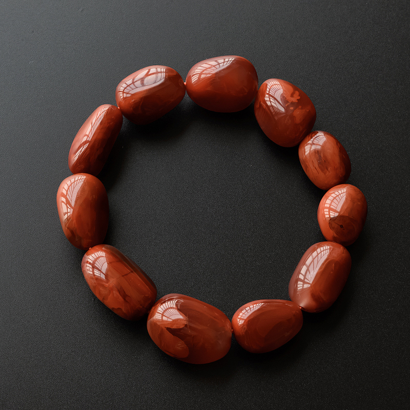 川料天然柿子红南红随形手串-红掌柜