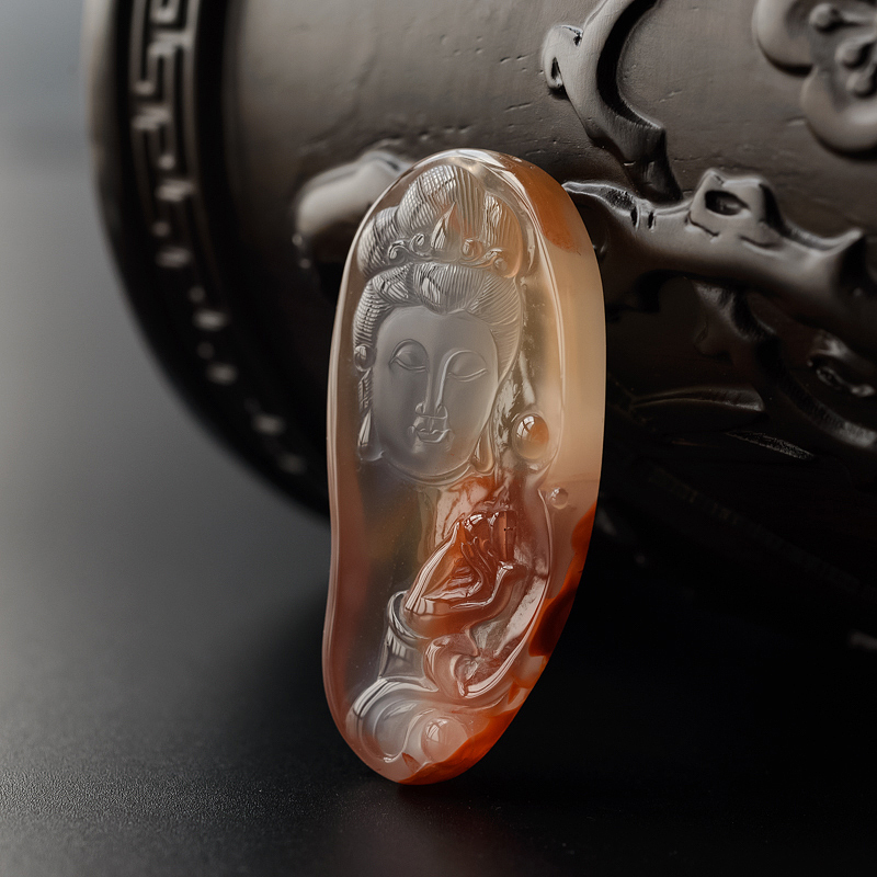 天然冰飘南红观音吊坠-红掌柜