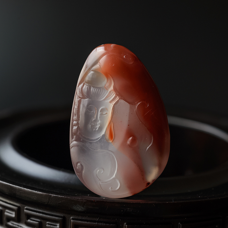 川料天然冰飘南红观音吊坠-红掌柜