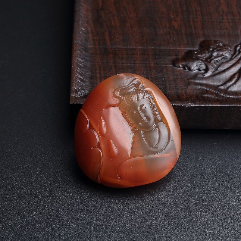 四川冻料柿子红南红观音吊坠-红掌柜