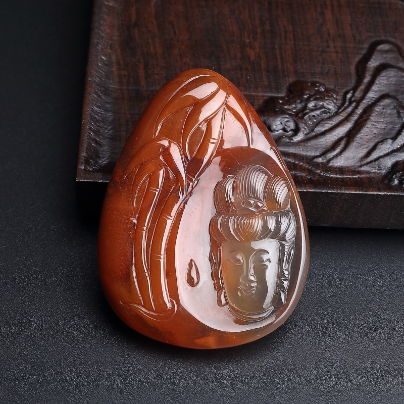 四川冻料柿子红南红观音吊坠-红掌柜