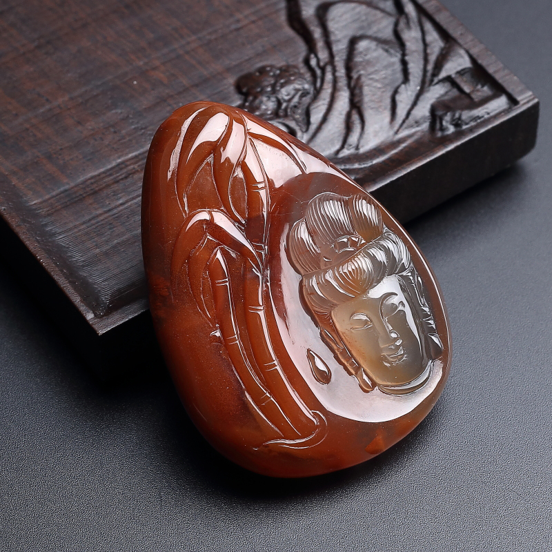 冻料柿子红南红观音吊坠-红掌柜