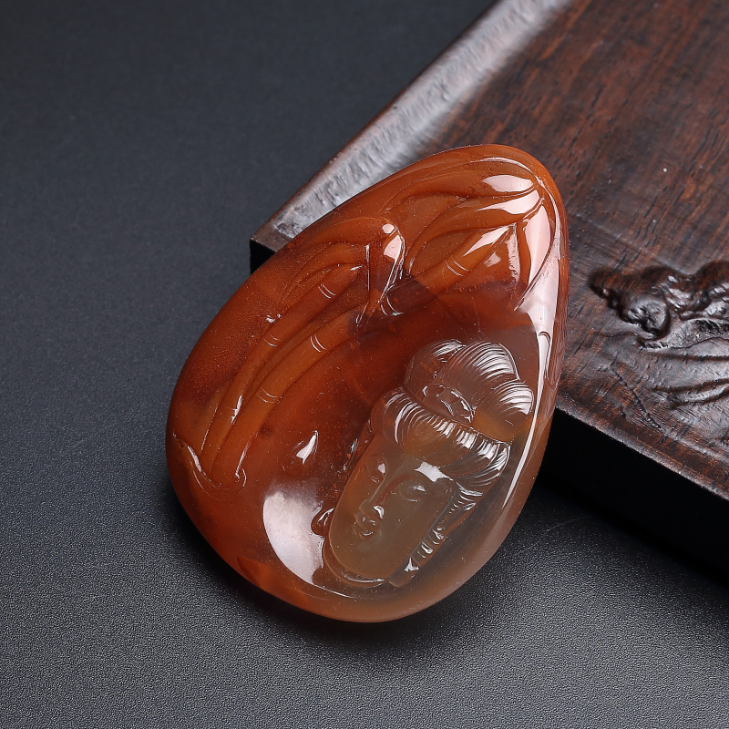 四川柿子红南红观音吊坠-红掌柜