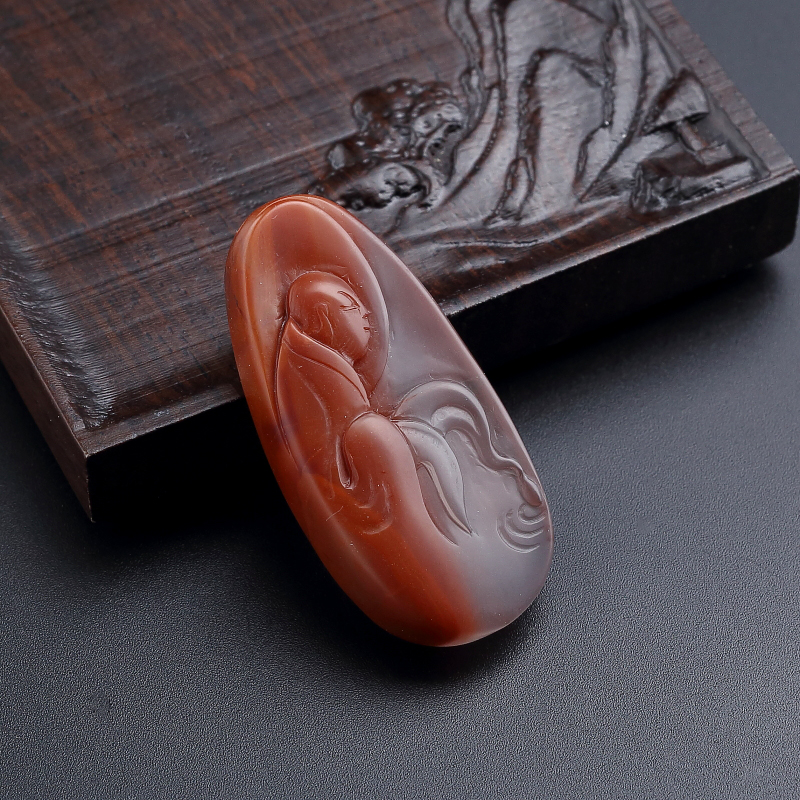 冻料柿子红南红悟道吊坠-红掌柜