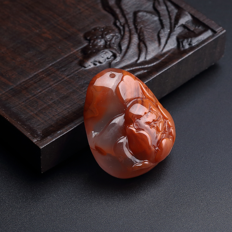 天然冻料柿子红南红花吊坠-红掌柜