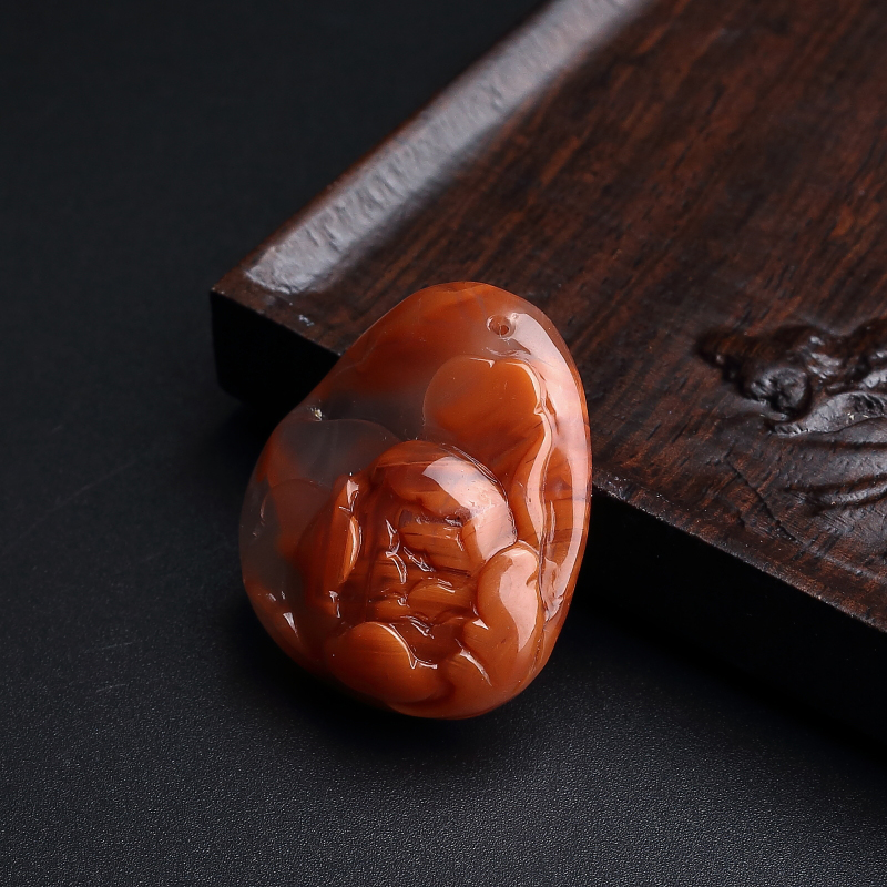 川料冻料柿子红南红花吊坠-红掌柜