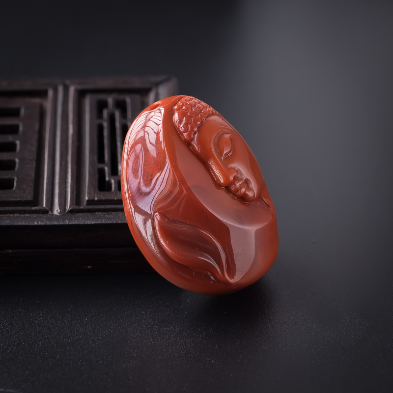 天然柿子红南红释迦牟尼吊坠 - 红掌柜