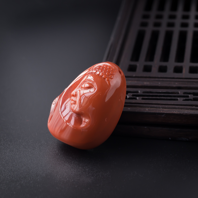 柿子红南红释迦牟尼吊坠 - 红掌柜