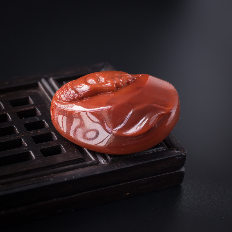 川料天然柿子红南红吊坠 - 红掌柜