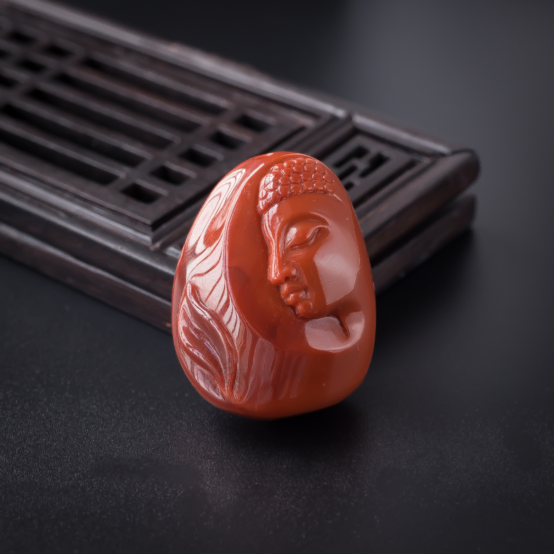 川料天然柿子红南红释迦牟尼吊坠 - 红掌柜